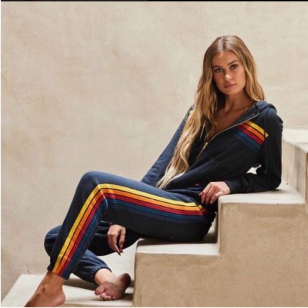 Aviator Nation Stripe Sweatpants in Navy - Picture 2 of 9